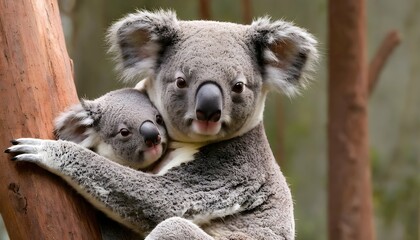 A Koala With Its Baby Clinging To Its Back