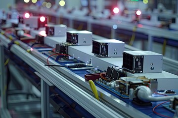 Factory production line displaying automated guided vehicle