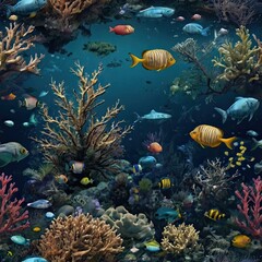 Naklejka premium An image of the underwater world. Creatures live in the oceans