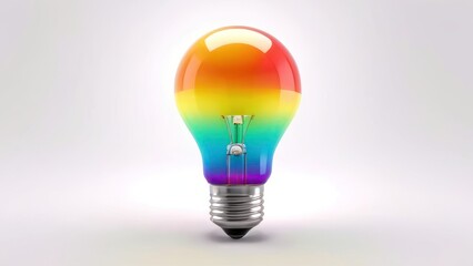 Rainbow gradient light bulb on a smooth white background.