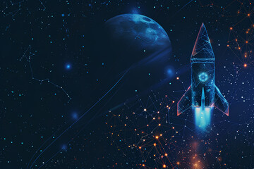 Naklejka premium beautiful abstract space rocket in neon universe vector style