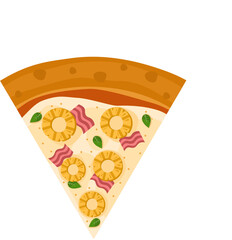 Hawaiian Pizza. Vector illustration of italian pizza. Pizza with ham, basil, pineapple, peppers and cheese