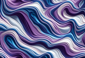 Abstract wavy pattern with shades of blue, purple, and white. The design features fluid, flowing lines that create a sense of movement and depth.