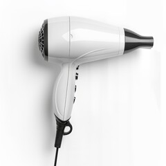 White Hair Dryer with Black Nozzle Isolated on White Background. Generative AI.