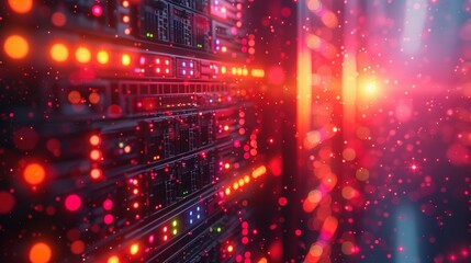 Obraz premium Wired Drama: Network Cables and Lights in Server Room