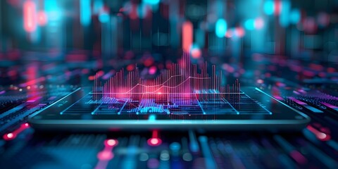 Futuristic 3D Financial Chart Hologram Displaying Investment Strategies and Market Leadership