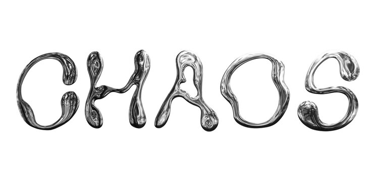 Chaos Liquid Typography Chrome Metallic Transparent Background 
