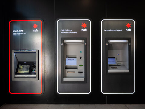an ATM, Cash Exchange Machine and Express Business Deposit Machine of National Australia Bank. NAB is one of the four largest financial institutions in Australia