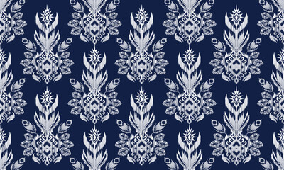 Hand draw Ikat floral paisley embroidery.geometric ethnic oriental pattern traditional.Aztec style abstract vector illustration.blue background.great for textiles, banners, wallpapers, wrapping design