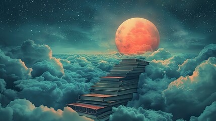 A drawing of a ladder made of books leading to the sky, symbolizing the ascent to freedom through knowledge.