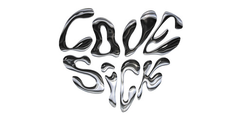 Lovesick Liquid Typography Chrome Metallic Transparent Background 