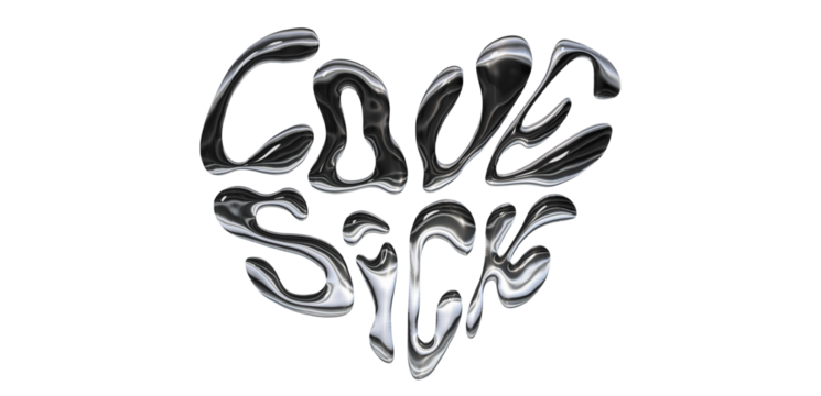 Lovesick Liquid Typography Chrome Metallic Transparent Background  - Powered by Adobe