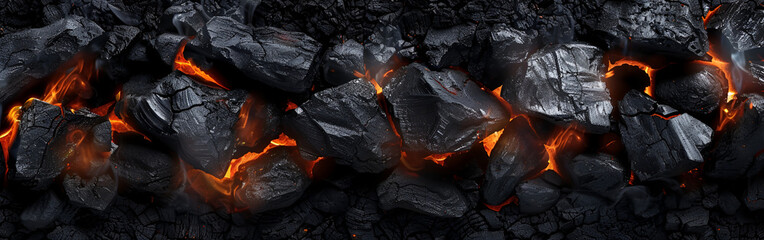 A burning black coals flames heat energy heat source on abstract background
