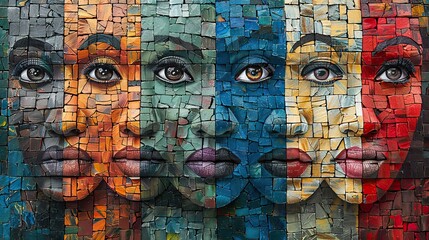 An illustration of a flag made of diverse faces, representing unity and inclusiveness in democracy.