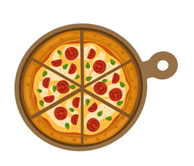 Hawaiian Pizza. Vector illustration of italian pizza. Pizza with basil, tomato, peppers and cheese