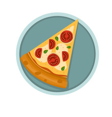 Hawaiian Pizza. Vector illustration of italian pizza. Pizza with basil, tomato, peppers and cheese