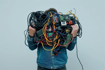 Person Holding Tangled Electrical wires