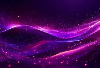 Obraz premium Abstract purple and pink wave-like light trails with sparkling particles on a dark background.