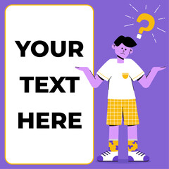 Naklejka premium Confused No Idea Thinking Questioning Puzzled Flat Illustration Concept - Man with Question on Copy Space 