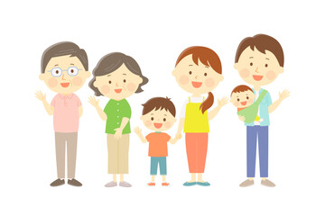 笑顔で手を振るの家族のイラスト