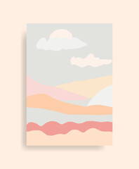 Mid-Century Modern Vector Background with Mountains Landscape