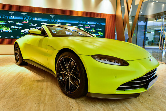 Bangkok ,Thailand ,May -15, 2024 : Aston martin vantage roadster sports car from England The 4.0 liter V8 gasoline engine is 665 horsepower in showroom siam paragon