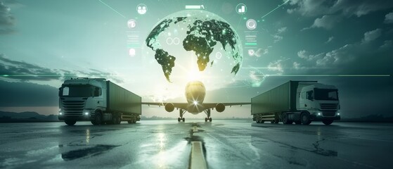 Fototapeta premium Global Logistics Concept with Trucks and Airplane.