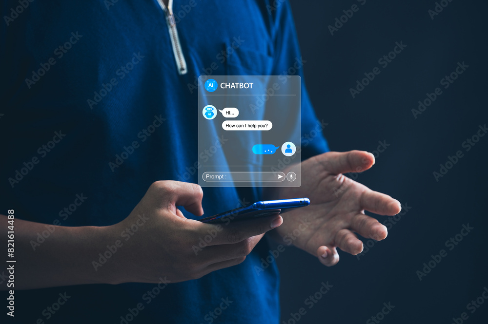 Fototapete chatbot artificial intelligence, businessman using ai chatbot for innovative solutions in a modern o