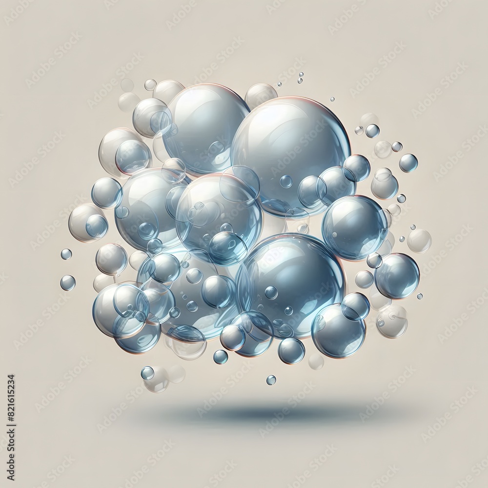 Aufkleber a collection of transparent, reflective bubbles of various sizes floating against a neutral backgrou