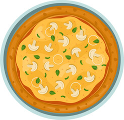 Mushroom Pizza. Vector illustration of italian pizza. Pizza with mushroom, onion and cheese