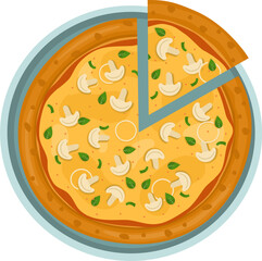 Mushroom Pizza. Vector illustration of italian pizza. Pizza with mushroom, onion and cheese