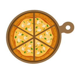 Mushroom Pizza. Vector illustration of italian pizza. Pizza with mushroom, onion and cheese