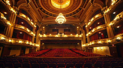 Obraz premium A large theater with red seats and a chandelier