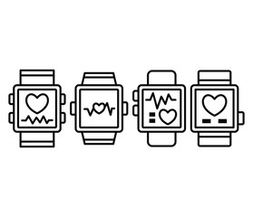 fitness tracker workout sport icons vector design simple line black white illustration symbol collections template sets