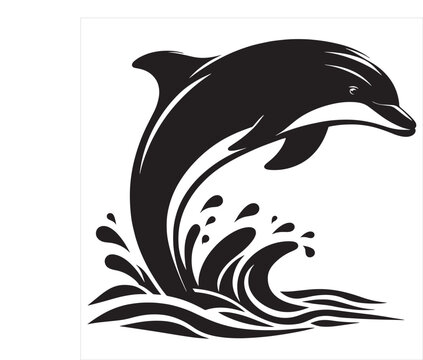 recommend clip art: Dolphin jumping black & white silhouette vector with white background