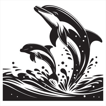 recommend clip art: Dolphin jumping black & white silhouette vector with white background