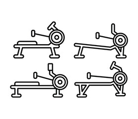 rowing machine gym fitness workout icons vector design simple line black white symbol illustration collections sets © looli
