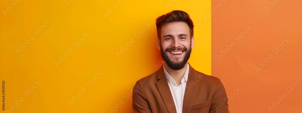 Poster Cheerful and Assured Young Business Executive Smiling at in Office Setting