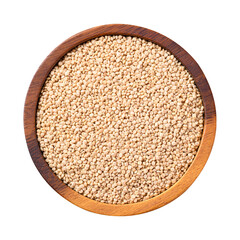 Brown quinoa seed in bowl on wooden background, Healthy food ingredient