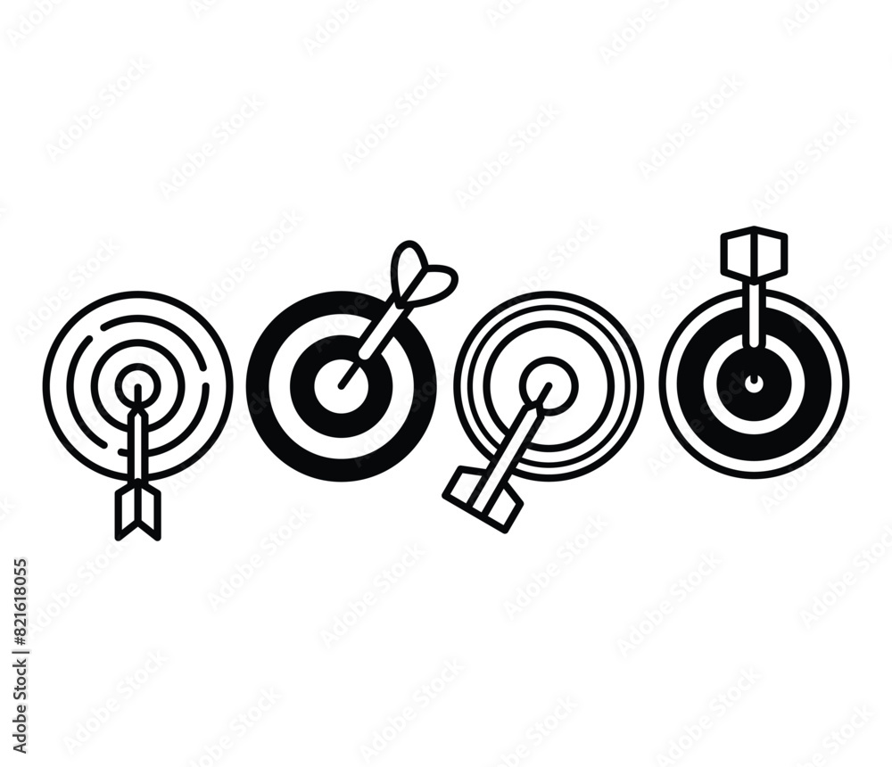Poster bullseye target dart arrow icons vector design simple black white illustration symbol collections se