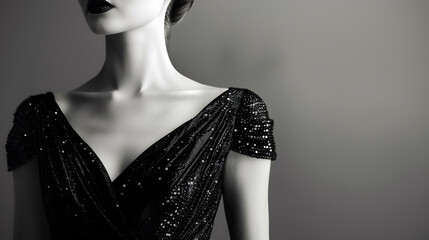 A woman in a black dress with a black dress and a black dress