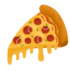 Pepperoni Pizza. Vector illustration of italian pizza. Pizza with pepperoni, vegetable, onion and cheese
