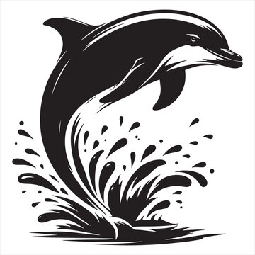 recommend clip art: Dolphin jumping black & white silhouette vector with white background
