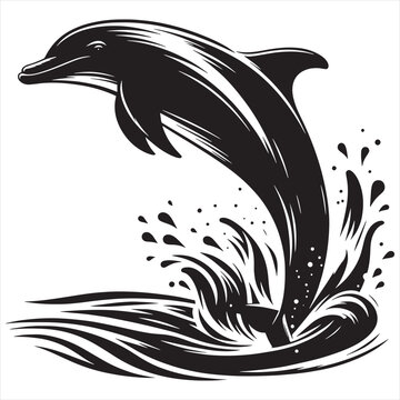 recommend clip art: Dolphin jumping black & white silhouette vector with white background