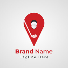 Pin Golf Logo, Combination of Location Pin Symbol with ball and stick golf 