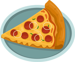 Pepperoni Pizza. Vector illustration of italian pizza. Pizza with pepperoni, vegetable, onion and cheese