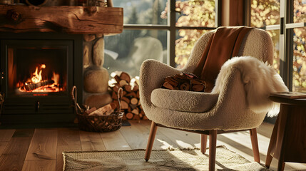 A cozy living room with a fireplace