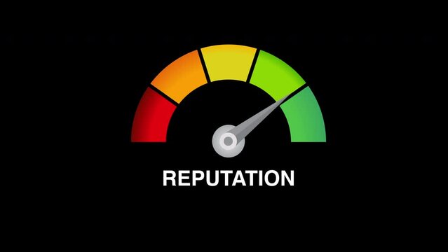 Good reputation meter level dial scale motion graphics 2d black background