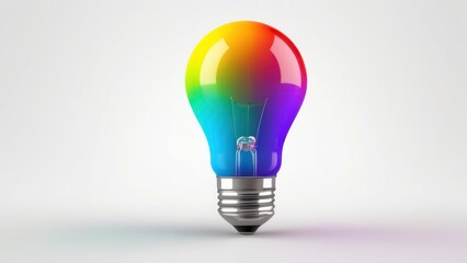 Rainbow gradient light bulb on a smooth white background.