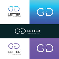Obraz premium Technology GD, DG letter logo design template elements. Modern abstract digital alphabet letter logo.